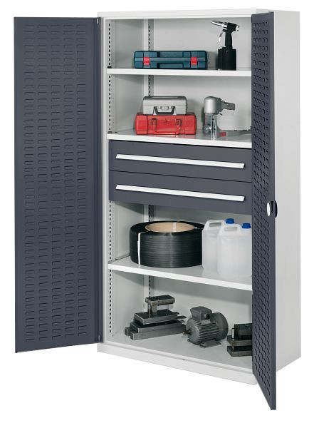 Kappes Schwerlastschrank ohne Mitteltrennwand, 1950 x 1000 x 600 mm, Mod 42, RAL 7035/7016, Türinnenseite: RasterPlan Schlitzplatten- 1462.04.4024