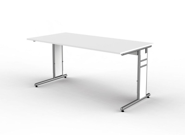 Kerkmann Schreibtisch mit C-Fuß-Gestell, Form 4, B 1600 x T 800 x H 680-820 mm, Weiß, 11410110