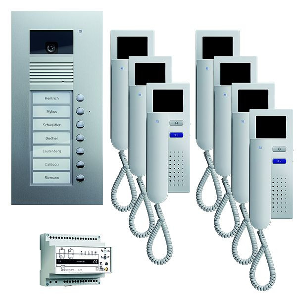 TCS Türkontrollsystem video:pack UP für 7 Wohneinheiten, mit Außenstation AVU 7 Klingeltasten, 7x Video Türtelefon IVH3222, Steuerung, PVU1670-0010