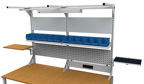 Bedrunka+Hirth Multi-Wand-Aufbau workergo mit Obergestell, 1x Energiekanal, 2x Lochwand, 2x Magnetwand, 2x Fachboden, 2000 x 1491 mm, 03.2014.01-1