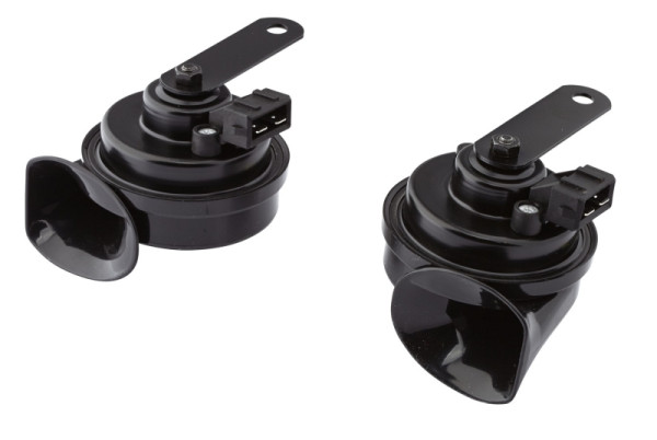 HELLA Fanfare, TE16S, 12V, 110dB(A), Frequenzbereich: 400/500Hz, elektrisch, Gehäusefarbe: schwarz, Stecker: Volkswagen, Set, 3FH 012 010-031