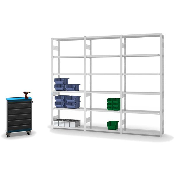 hofe Fachboden-Grundregal, 2500x300x1000 mm, 6 Fachebenen, RAL 7035, 220 kg Fachlast, 1800 kg Feldlast, zweiseitige Bedienung, HKG25310AM