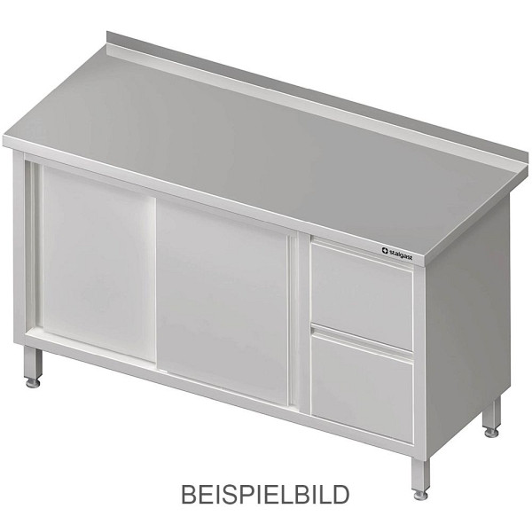 Stalgast Arbeitsschrank mit Schiebetüren 2000x600x850mm, mit 2er Schubladenblock links, mit Aufkantung, verschweißt, VAS20604LA