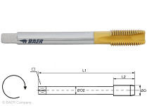 BAER HSSE-TIN Maschinengewindebohrer Form B - M 18 x 2,5 - DIN 376, 110404015