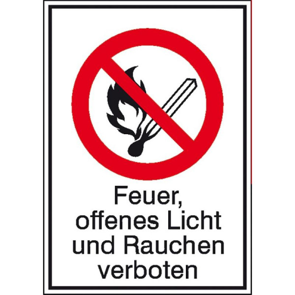 Stein HGS Kombischild, Feuer, offenes Licht und Rauchen verboten, 105x148mm/Folie,selbstklebend, 21.1103