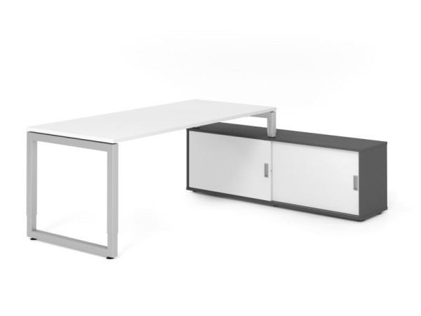 Hammerbacher Aufsatz-Schreibtisch RSE19, 180x80cm, Platte: Weiß, 25mm dick, Rahmen Silber, höheneinstellbar, Ahorn, SB/W/S/G/W, VRSE19SB/W/S/G/W