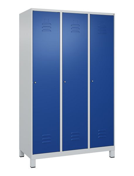 C+P Umkleidespind Classic PLUS, Füße, 3 Abteile, 1950x1200x500mm, 7035/5010, Zylinderschlösser, 080010-32 S10018