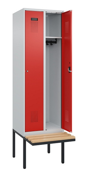 C+P Spind Evolo PLUS, 2 Abteil, 2120x600x815mm, 7035/3020, Zylinderschloss, Sitzfläche Holz, 0490407-20 S10032