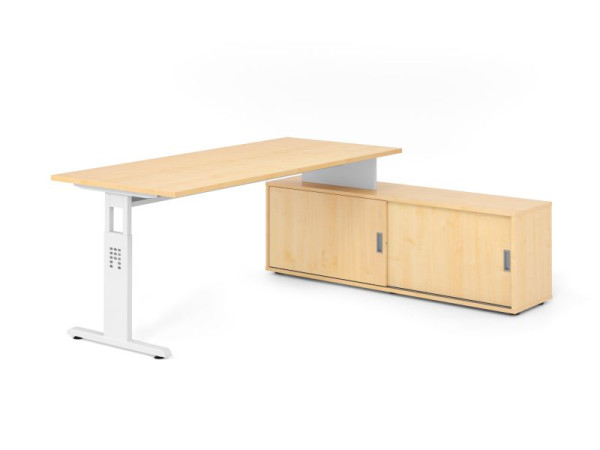 Hammerbacher Aufsatz-Schreibtisch OSE19, 180x80cm, Platte: Ahorn, 25mm dick, T-Fuß Gestell Weiß, Ahorn, VOSE19SB/3/W/3/3