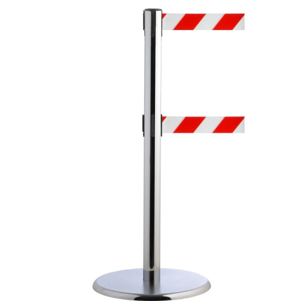 Stein HGS Personenleitsystem -P-Line Duo-, chrom, rot/weiß diagonal (schraffiert), mit Gurtendstück (Standard), Gurtlänge: 2 x 4 m, 14151-0502