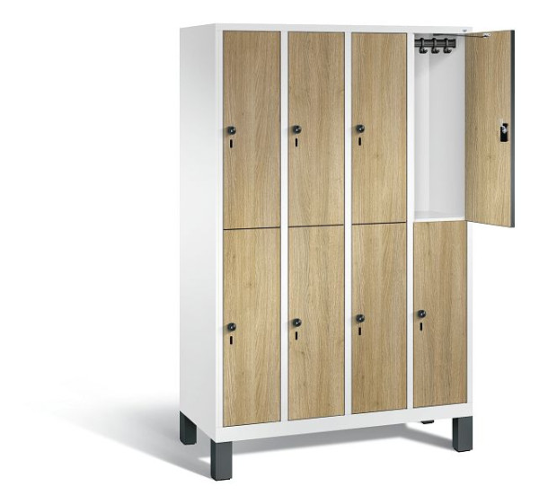 C+P Spind doppelstöckig Evolo, H1850xB1190xT500mm, Farbe: Verkehrsweiß / Dekor Eiche Sereno, 48310-40 S10473