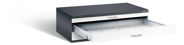 C+P Flachablageschrank Serie 7100_7200, H420xB1350xT960mm, Farbe: Schwarzgrau / Verkehrsweiß, Bügelgriff, 7200-100 S10161