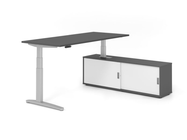 Hammerbacher Schreibtisch XBHM19, 180x80cm, Platte: Graphit, 25mm dick, C-Fuß Gestell Silber, Höhe: 65 - 129 cm, Ahorn, SB/G/S/G/W, VXBHM19SB/G/S/G/W