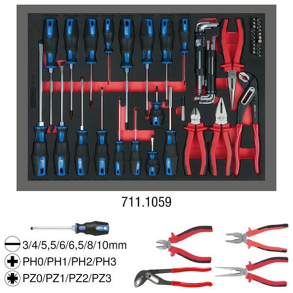 KS Tools Zangen- und Schraubendreher-Satz, 59-teilig in 1/1 Systemeinlage, 711.1059