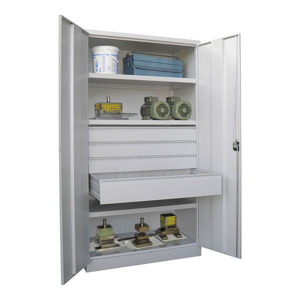 Pavoy Schwerlastschrank 1950/1040/630, 3 Fachböden, 4 Schubladen, Flügeltüren, Drehgriff mit Zylinderschloss, 36365-104-004-910204