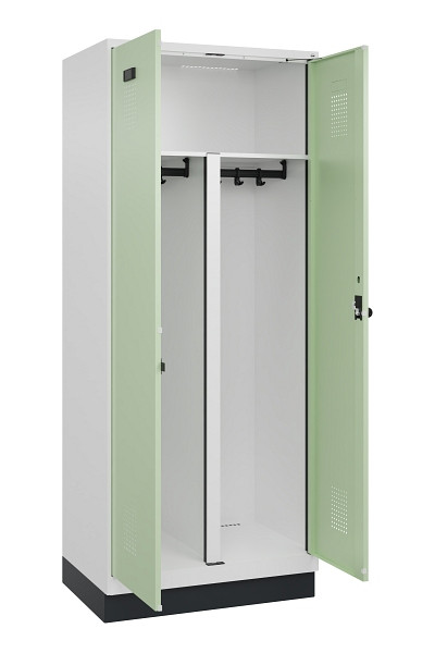 C+P PSA Schwarz-Weiß-Spind Evolo PLUS, mit Sockel, 2 Abteile, 1950x800x500mm, 90, Frontfarbe RAL 6019 Weissgrün, Drehriegel, 049022-22P S10019