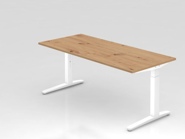 Hammerbacher Schreibtisch XB19, 180 x 80 cm, Platte: Asteiche, 25 mm dick, 2 mm ABS-Kante, Rechteckform, Weiß, VXB19/R/WW
