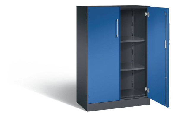 C+P Flügeltürenschrank Asisto, H1310xB800xT435mm, Farbe: Schwarzgrau / Enzianblau, Bügelgriff, 3 OH, 141033-000 S10183