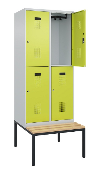 C+P Doppelstock-Spind Evolo PLUS, Bank, 4 Fächer, 2120x800x815mm, 7035/0024, Zylinderschloss, Sitzfläche Buche-Hartholz, Sitzbank, 0493507-22 S10042