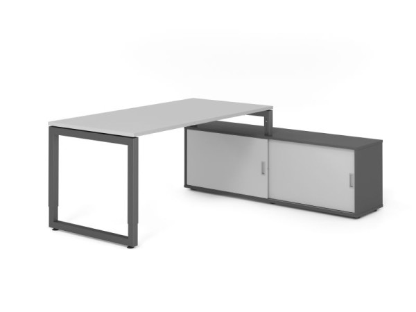 Hammerbacher Aufsatz-Schreibtisch RSE16, 160x80cm, Platte: Grau, 25mm dick, Rahmen Graphit, höheneinstellbar, Graphit / Grau, VRSE16SB/5/G/G/5