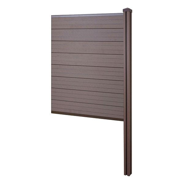 Mendler WPC-Sichtschutz Sarthe, Zaun Windschutz, WPC-Pfosten zum Einbetonieren, Erweiterungselement schmal, 98cm braun, 64891+76238+76241+76262