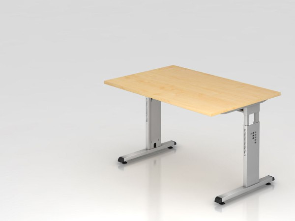 Hammerbacher Schreibtisch C-Fuß 120x80cm Ahorn/Silber, Arbeitshöhe 65-85 cm, VOS12/3/S