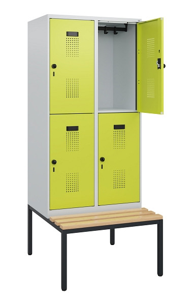 C+P Doppelstöckiger Spind Evolo PLUS, Bank, 4 Fächer, 1950x800x815mm, 7035/0024, Drehriegel, Sitzfläche Buche-Hartholz, Sitzbank, 0493505-22 S10015