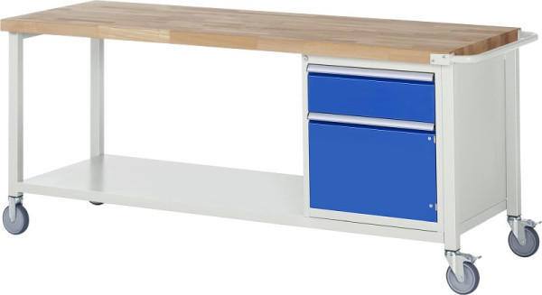 RAU Fahrbare Werkbank 8000 - Modell 8152, B2000 x T700 x H880-1080 mm, Systemunterbau B1995 x T650 mm, 1 x Schublade, 1 x Flügeltür, 05-8152A6-207B4H.11