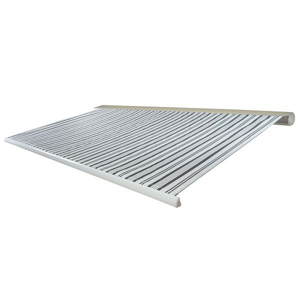 Mendler Elektrische Kassetten-Markise T124, Vollkassette Volant 5x3m, Polyester Grau/Weiß, 36158+34295+35606+34362