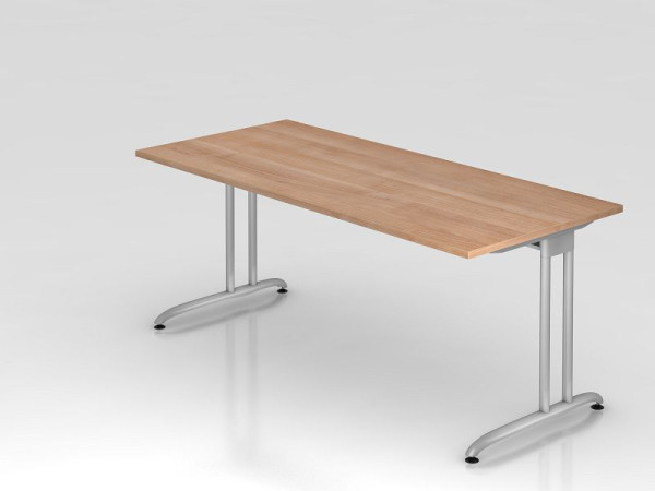 Hammerbacher Schreibtisch C-Fuß 180x80cm Nussbaum, horizontale Kabelwanne, Arbeitshöhe 72 cm, VBS19/N/S