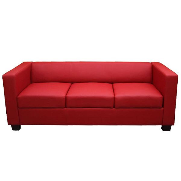Mendler 3er Sofa Couch Loungesofa Lille, Leder/Kunstleder rot, 17647+17648+14251