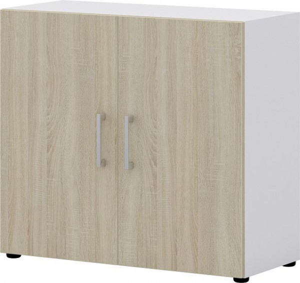 Röhr Aktenschrank B 80 cm x H 72 cm x T 33,5 cm, Korpus Weiß, Front Sonoma Eiche, mit 2 Türen, 2 Ordnerhöhen, 859S221000