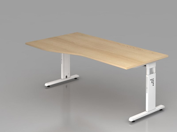 Hammerbacher Schreibtisch C-Fuß 180x100/80cm Eiche/Weiß, Arbeitshöhe 65-85 cm, VOS18/E/W