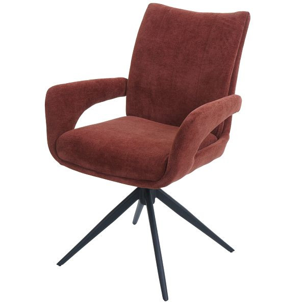 Mendler Esszimmerstuhl HWC-O78, Küchenstuhl Stuhl, drehbar Auto-Return, Stoff/Textil Chenille (310g/m²) Öko-Tex, rotbraun, 139276