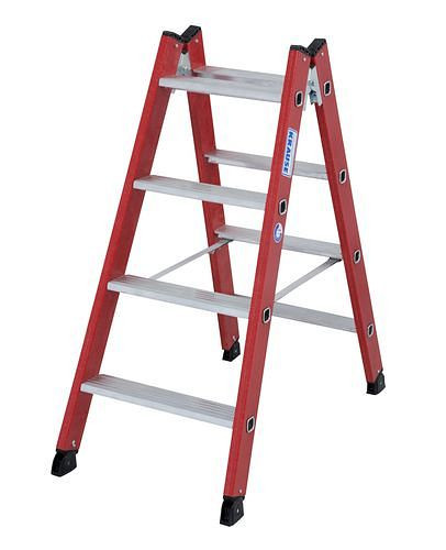DENIOS Kunststoff-Stufen-Doppelleiter, aus GFK, 2 x 4 Stufen, 257534