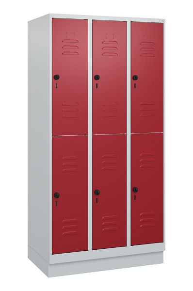 C+P Doppelstöckiger Spind Classic PLUS, Sockel, 3 Abteile, 1800x900x500mm, 7035/3003, Drehriegel, 0803207-30 S10001
