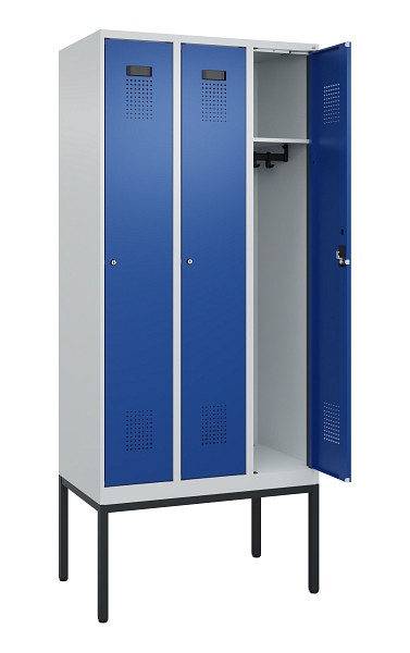 C+P Spind Evolo PLUS, Gestell, 3 Abteile, 2120x900x500mm, 7035/5010, Verschluss Zylinderschloss, Ablageböden 3, 0490307-30 S10033