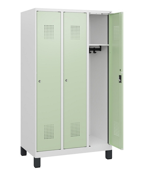 C+P Spind Evolo PLUS, Füße, 3 Abteile, 1630x900x500mm, 9016/6019, Zylinderschloss, 0490105-30 S10046
