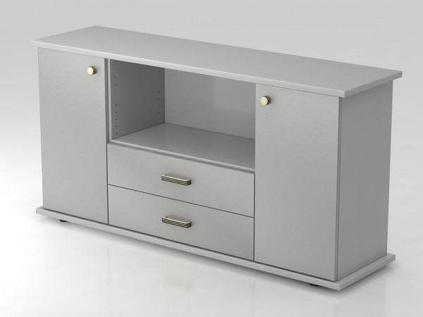 Hammerbacher Sideboard 2 Türen, 2, Schübe, Streifengriff Grau/Silber, 166,1x44,8x84 cm (BxTxH), VSBTS/5/S/SG