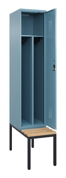 C+P Spind Evolo PLUS, 1 Abteile, 2120x400x815mm, 0010/0010, Haken 4, Zylinderschloss, Sitzfläche Buche-Hartholz, Sitzbank, Trennwand, 0490507-12F S10048