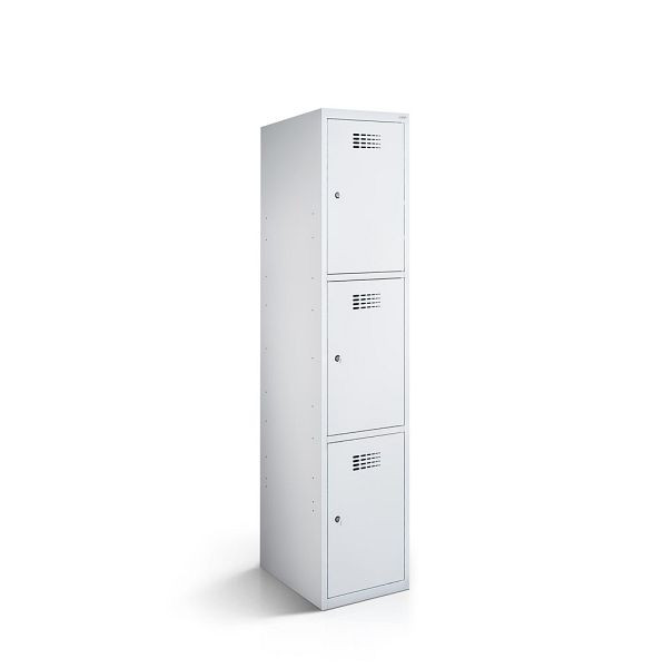 Rotstahl Fächerschrank, 1 Reihe, 3 Fächer/Reihe, Abteilbreite 40 cm, BASIC, kurzer Sockel, Lichtgrau, 2111-010300-0401112-7035-7035BasicZYL