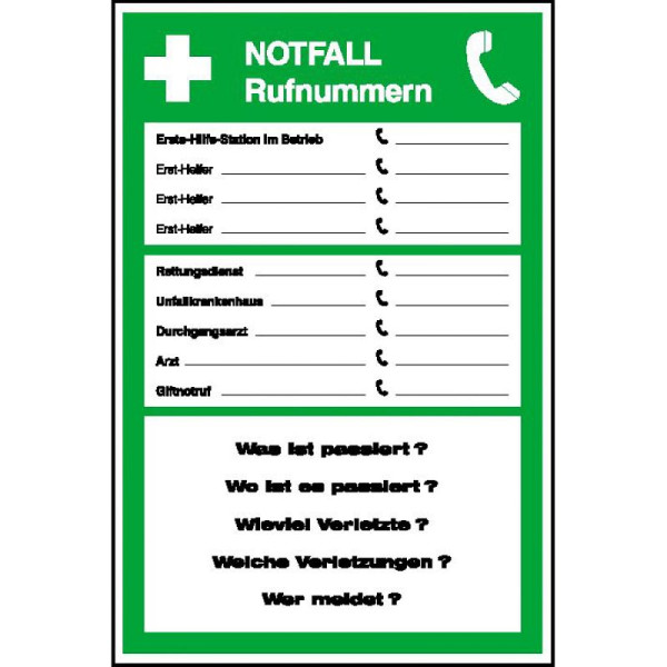 Stein HGS Schild zum Aushang Notfall Rufnummern, Folie, selbstklebend, 21.0044