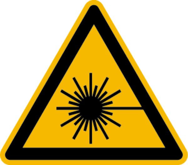 Schilder Klar Warnzeichen Warnung vor Laserstrahl DIN EN ISO 7010-W004, 200x0.45 mm Aluminium geprägt, 3134/52