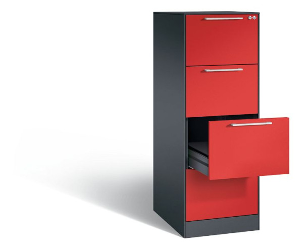 C+P Karteischrank Asisto, H1310xB440xT600mm, Farbe: Schwarzgrau / feuerrot, Bügelgriff, 146225-421 S10043