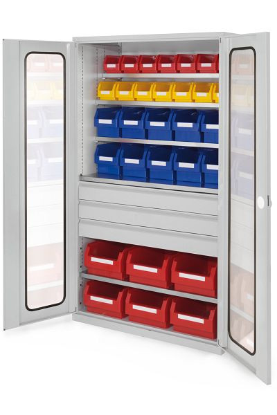 Kappes Großraum Schrank Modell 35 RAL 7035, 1950 x 1130 x 590 mm, Sichtfenstertüren, 3 Schubladen mittig, 1780.18.5013