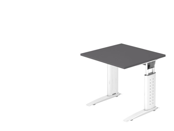 Hammerbacher Schreibtisch C-Fuß 80x80cm Graphit/Weiß, Arbeitshöhe 68-86 cm einstellbar, VUS08/G/W
