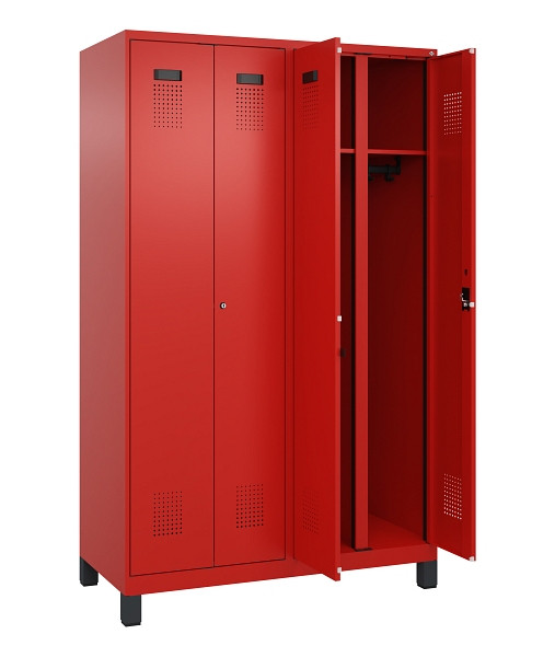 C+P Schwarz-Weiß-Spind Evolo PLUS, mit Füßen, 4 Abteile, 1950x1200x500mm, 3020/3020 Verkehrsrot, Abteilbreite 300 mm, Schlüssel 2, 049012-40 S10052