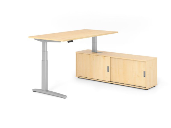 Hammerbacher Schreibtisch XBHM16, 160x80cm, Platte: Ahorn, 25mm dick, C-Fuß Gestell Silber, Höhe: 65 - 129 cm, Ahorn, VXBHM16SB/3/S/3/3