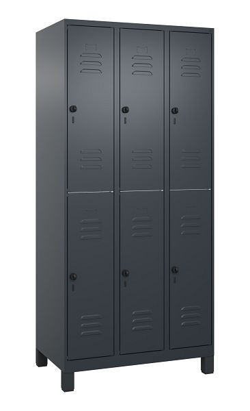 C+P Doppelstöckiger Spind Classic PLUS, Füße, 3 Abteile, 1950x900x500mm, 7016/7016, 080310-30 S10012