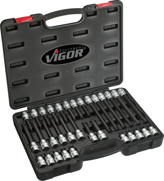VIGOR TORX Schraubendreher-Einsatz Satz, Vierkant hohl 12,5 mm (1/2 Zoll), Innen TORX Profil, T20 - T70, Anzahl Werkzeuge: 32, V1917